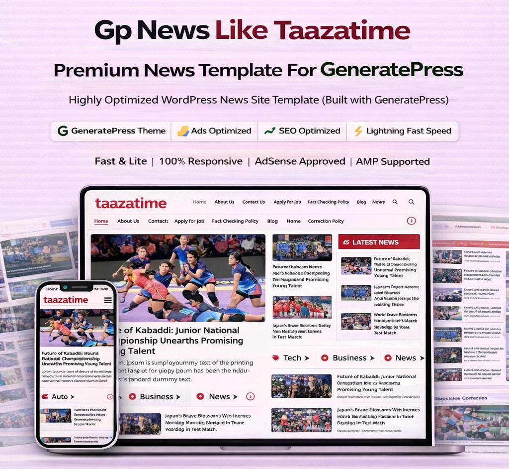 GPNews Pro – TaazaTime Style News Template (GeneratePress)